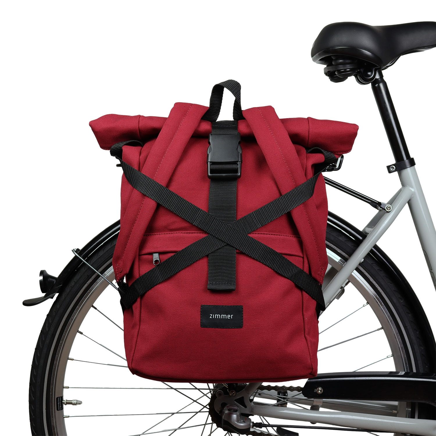 fahrradtasche rucksack kombi am fahrrad rot